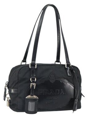 PRADA Hand Bag Nylon Black Silver Auth ka1246
